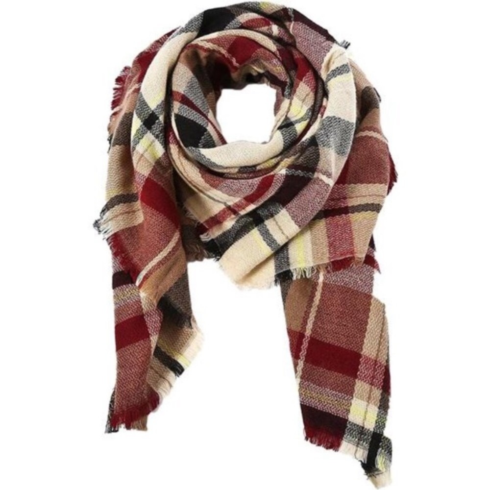 Women's Scarf Tassel Plaid Scarf  Chunky Large Blanket Wrap Shawl Scarves
